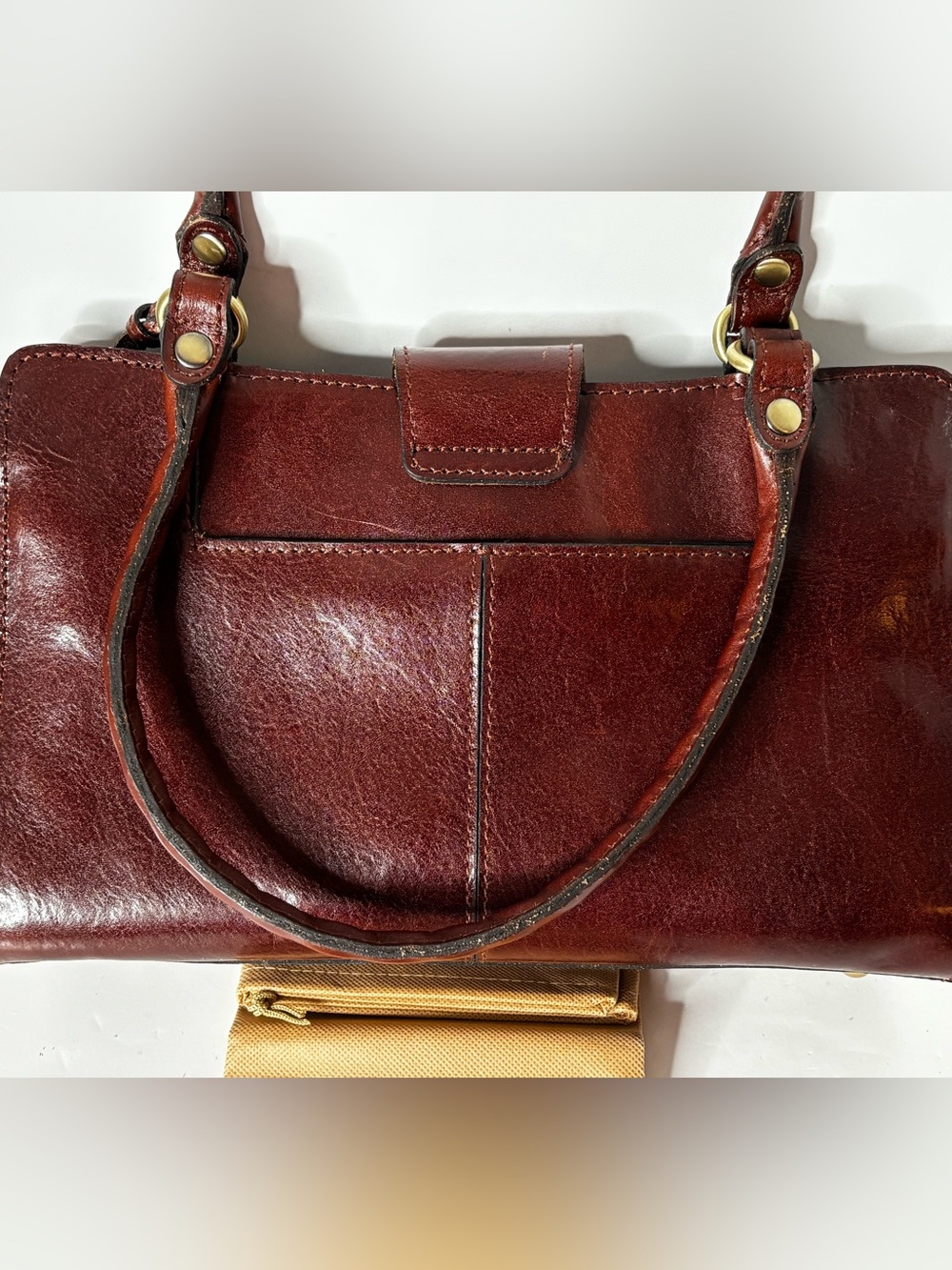 Patricia Nash Rienzo Satchel Dark Brown Leather Shoulder Bag British Tan - Picture 2 of 8